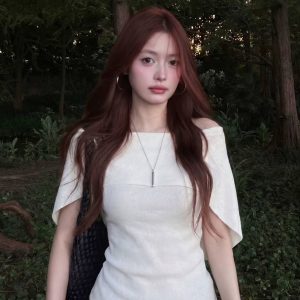 Off-Shoulder Cape Short-Sleeve Knit Top for Women Summer Slimming Drape