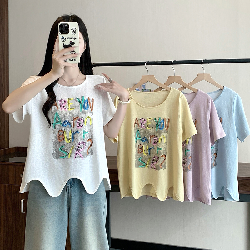 Plus Size Letter Print Short Sleeve T-Shirt Summer 2026 Korean Dopamine Style