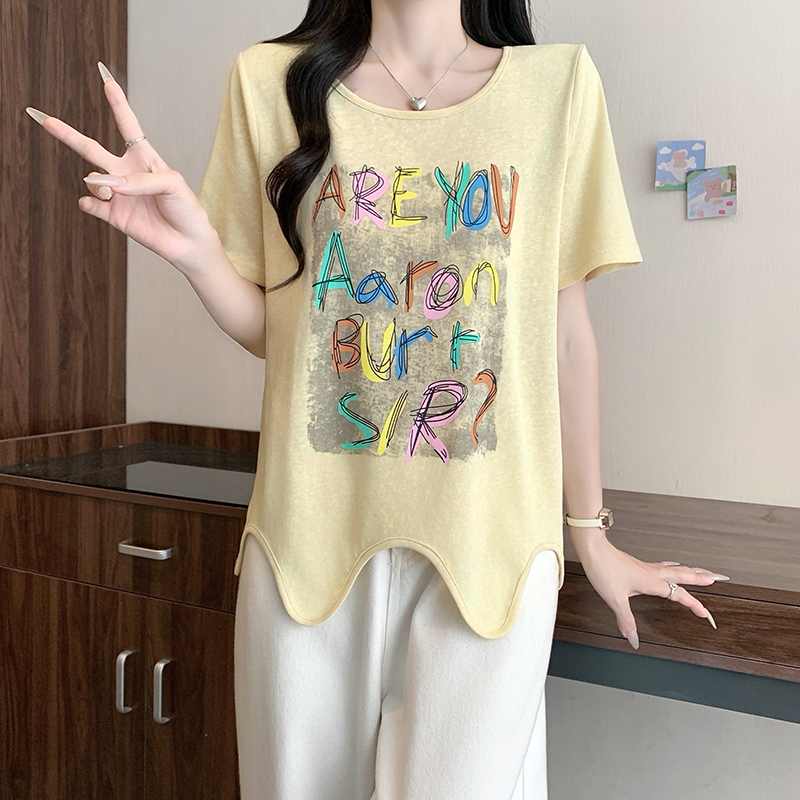 Plus Size Letter Print Short Sleeve T-Shirt Summer 2026 Korean Dopamine Style - Image 2
