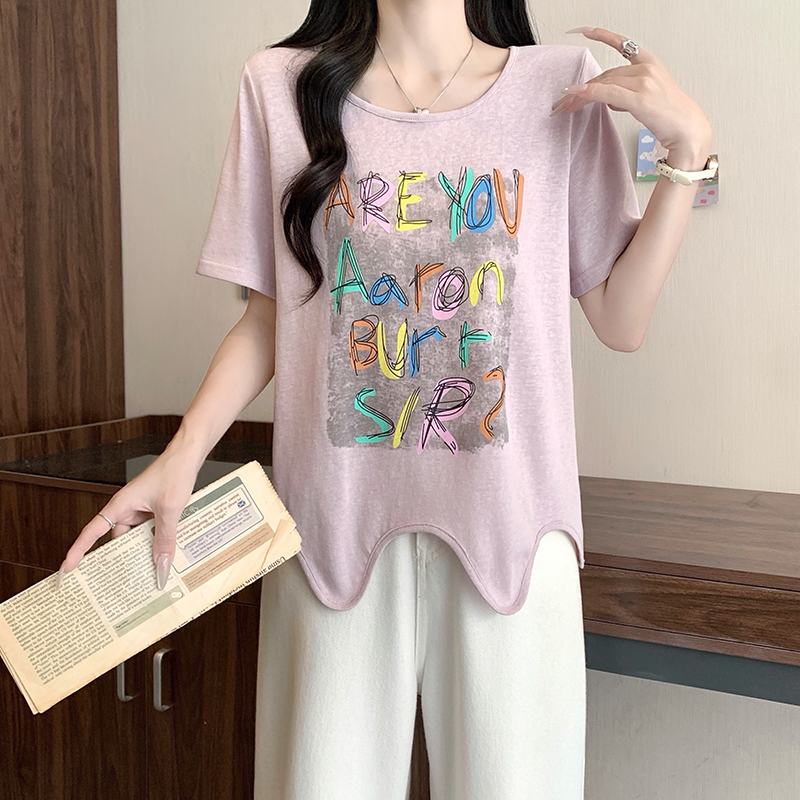 Plus Size Letter Print Short Sleeve T-Shirt Summer 2026 Korean Dopamine Style - Image 3