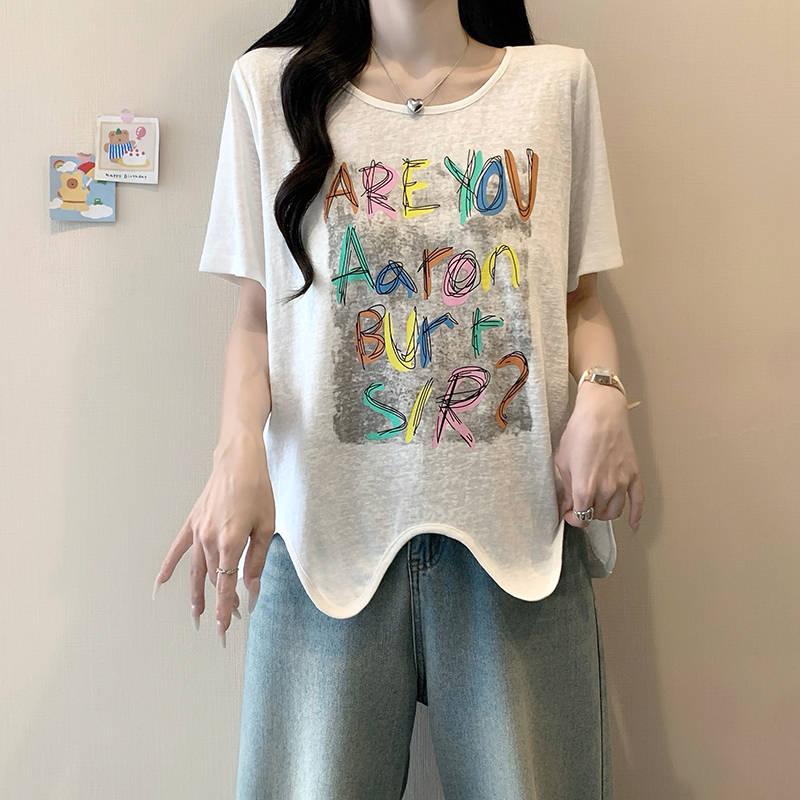 Plus Size Letter Print Short Sleeve T-Shirt Summer 2026 Korean Dopamine Style - Image 4