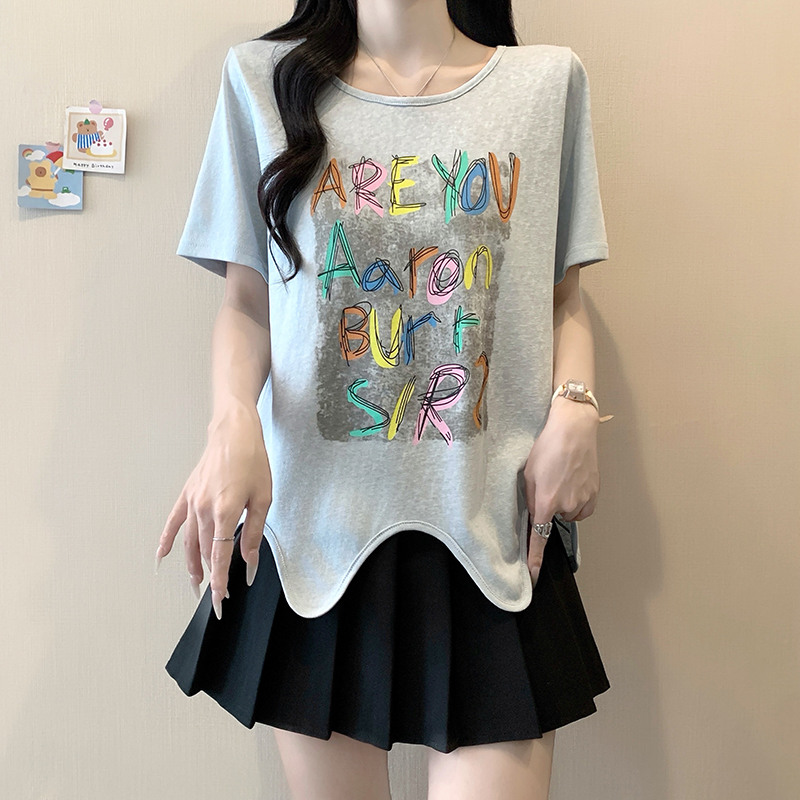 Plus Size Letter Print Short Sleeve T-Shirt Summer 2026 Korean Dopamine Style - Image 5
