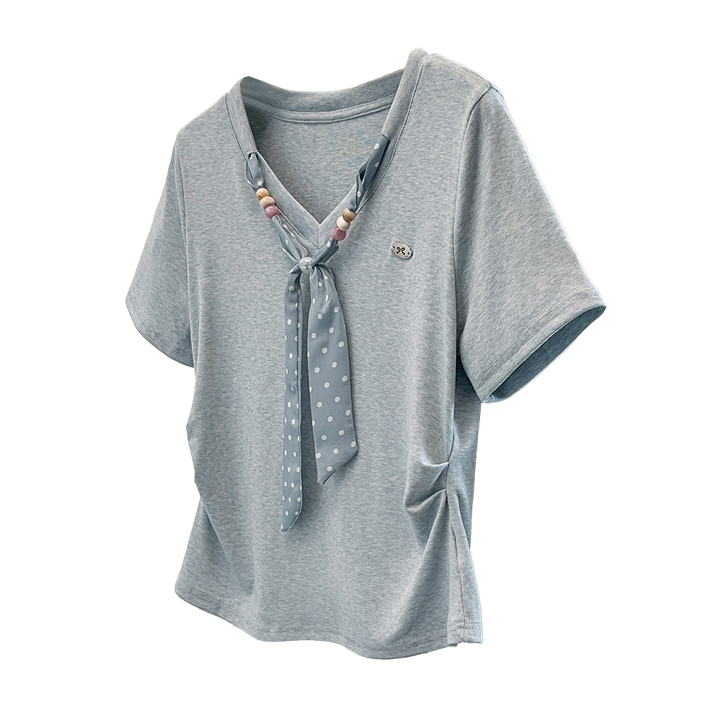 Plus Size Polka Dot Lace-Up Curved Short Sleeve T-Shirt Summer 2026 - Style 08b5cd - Image 5