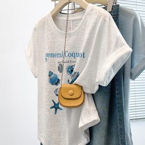 Plus Size Women's Summer 2026 Cartoon Print Ruffle Sleeve Round Neck T-Shirt - Style 7976a4