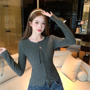 Pure Desire Style Shawl Fake Two-Piece Long Sleeve Slimming Top for Women