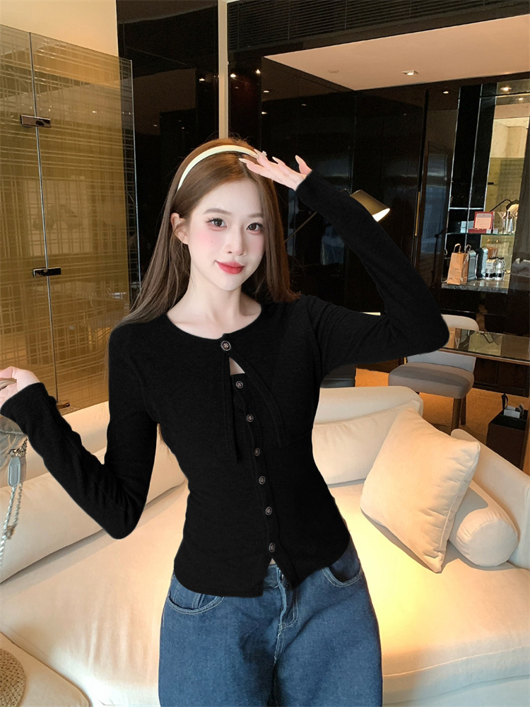 Pure Desire Style Shawl Fake Two-Piece Long Sleeve Slimming Top for Women - Image 4
