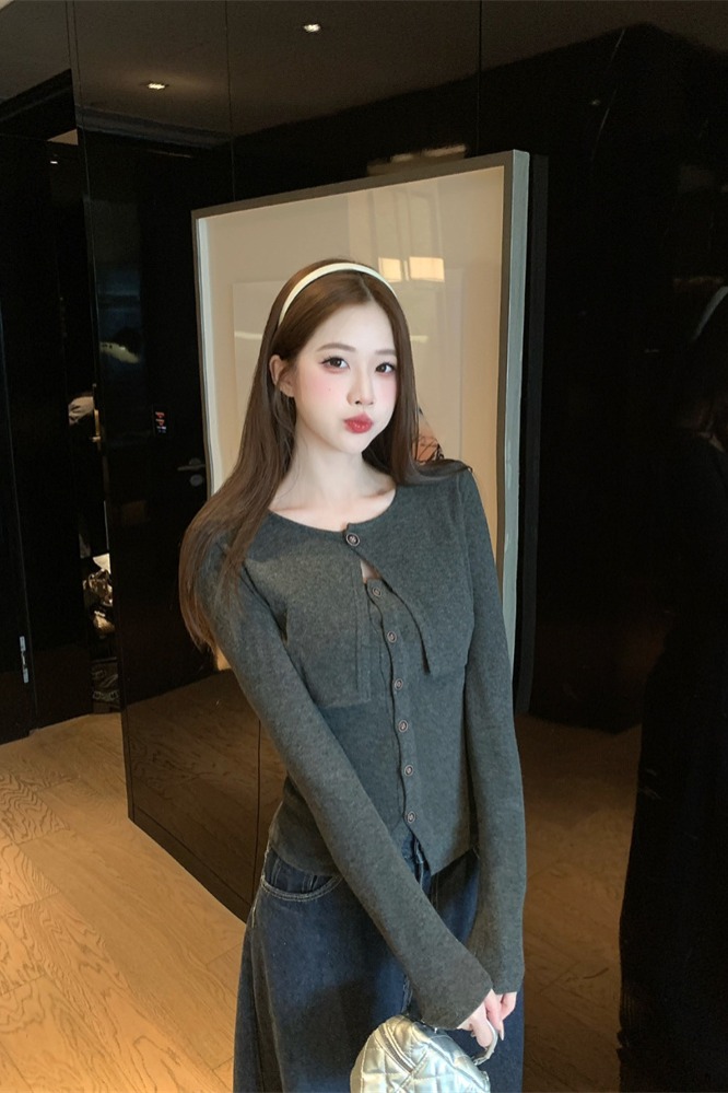 Pure Desire Style Shawl Fake Two-Piece Long Sleeve Slimming Top for Women - Image 5