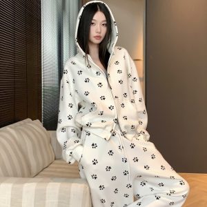 Women's Dog Paw Print Hooded Sweatshirt and Pants Set