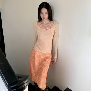 Women's Orange Two-Piece Fashion Set Spring Summer Petite Design