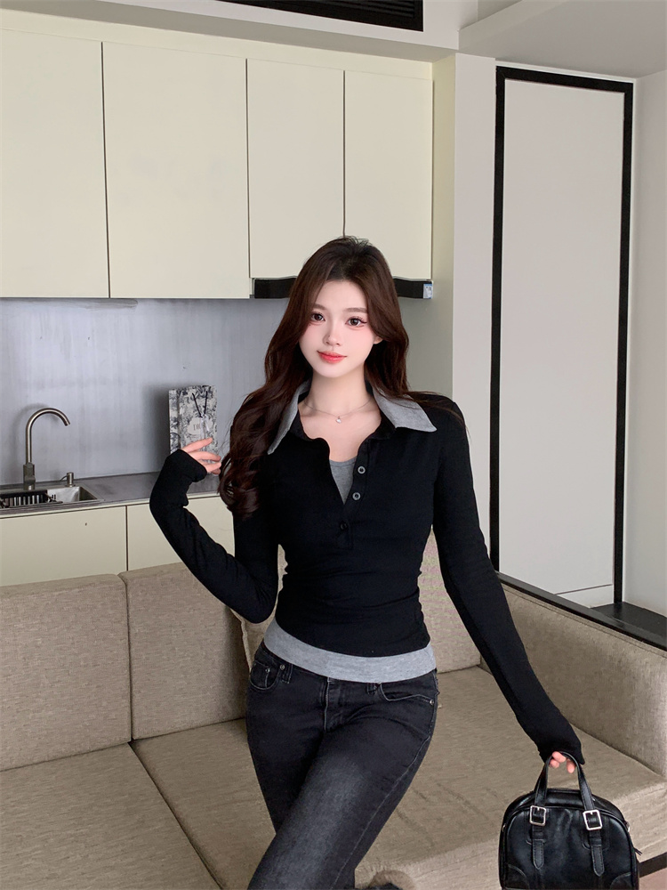 Women's Slim Fit Black Polo Neck T-Shirt - Image 2