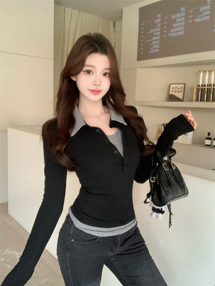 Women's Slim Fit Black Polo Neck T-Shirt - Image 3